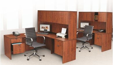Picture of Set of 2, Corner Curve L Shape Office Desk Workstation with Overhead