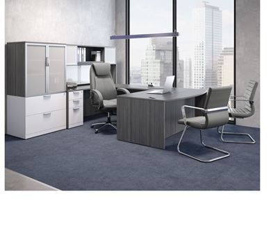 Picture of Contemporary Bowfront U Shape Desk Station with Lateral Storage