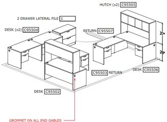 Picture of Two Person Desk Set with Lateral Filing Storage