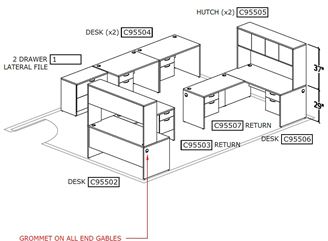 Picture of Two Person Desk Set with Lateral Filing Storage