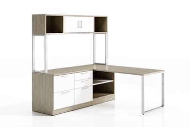 Picture of Contemporary L Shape Desk with Filing and Overhead Storage
