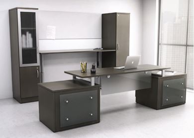 Picture of Contemporary Executive Desk Suite with Powered Table