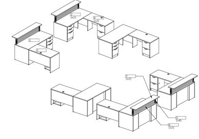 Picture of Set of 3, L Shape Desk Workstation
