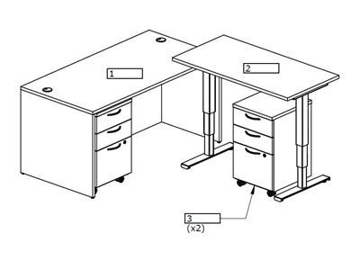 Picture of Set of 3, Powered Height Adjustable L Desk with Filing Pedestals
