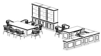 Picture of Traditional Wood Veneer, U Shape Desk with Bookcase and Conference Table