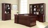 Picture of Traditional Wood Veneer, 2 Person L Shape Desk with Wall Bookcase Storage