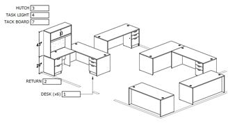 Picture of Room Set, Single Pedestals with L Shape Station