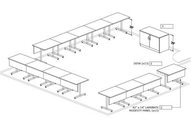 Picture of Pack of 13 Training Tables with Storage Cabinet