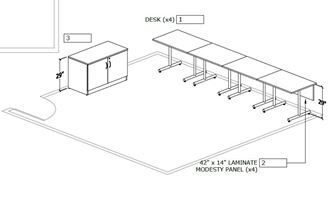 Picture of Pack of 4 Training Tables with Storage Cabinet