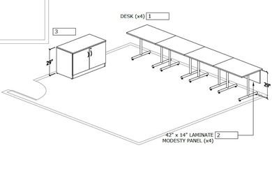 Picture of Pack of 4 Training Tables with Storage Cabinet