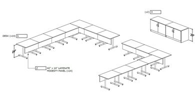Picture of Pack of 14 Training Tables with (2) Storage Cabinets