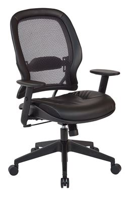Picture of Pack Of 3, ark Air Grid® Back and Bonded Leather Seat Manager’s Chair with Angled Adjustable Height Arms.