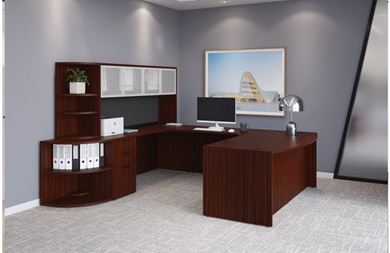 Picture of Set of 2, Executive BowFront U Desk with Corner Bookcase Storage