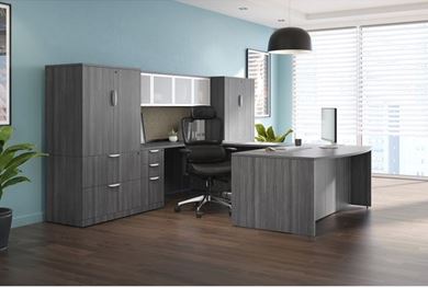 Picture of Executive Bow Front U Desk Station with Lateral Combo File