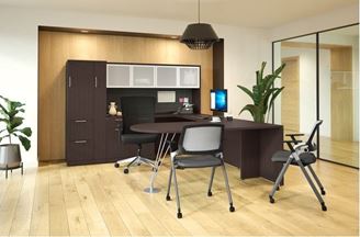 Picture of Executive Peninsula U Desk Station with Wardrobe Storage