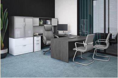 Picture of Contemporary Bow Front U Desk with Combo Lateral Storage