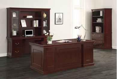 Picture of Traditional Veneer, Executive Executive Desk Station with Bookcase Lateral Storage