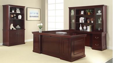Picture of Traditional Veneer, Executive U Shape Desk Station with Bookcase Storage
