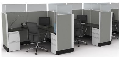 Picture of Cluster of Three, 6' L Shape Powered Cubicle Workstation