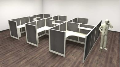 Picture of Cluster of 6, 6' x 6' Corner Curve L Shape Powered Cubicle