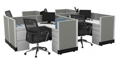 Picture of Cluster of 4, Compact 5' Powered L Shape Cubicle Workstation