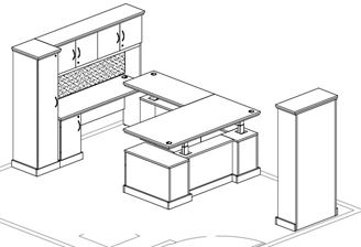 Picture of Traditional Executive, Powered Height U Desk Set, Wardrobe, Bookcase