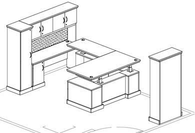 Picture of Traditional Executive, Powered Height U Desk Set, Wardrobe, Bookcase