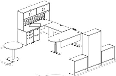 Picture of Peninsula Powered Height U Desk Station with Bookcase, Table