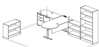 Picture of Peninsula Powered Height L Desk, Bookcase Storage