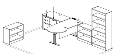 Picture of Peninsula Powered Height L Desk, Bookcase Storage