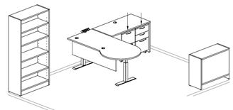 Picture of Peninsula Powered Height L Desk, Bookcase Storage
