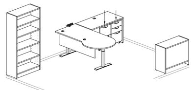 Picture of Peninsula Powered Height L Desk, Bookcase Storage