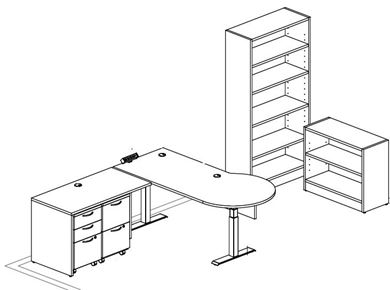 Picture of Peninsula Powered Height L Desk, Bookcase Storage