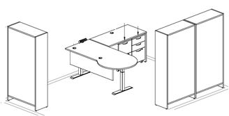 Picture of Peninsula Powered Height L Desk, Bookcase Storage