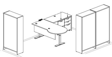 Picture of Peninsula Powered Height L Desk, Bookcase Storage