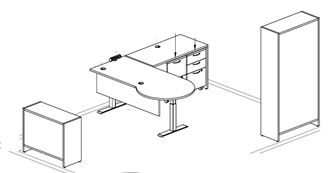 Picture of Peninsula Powered Height L Desk, Bookcase Storage