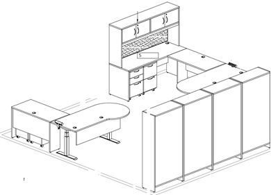 Picture of Two Person, Peninsula Powered Height Station, Bookcase Storage