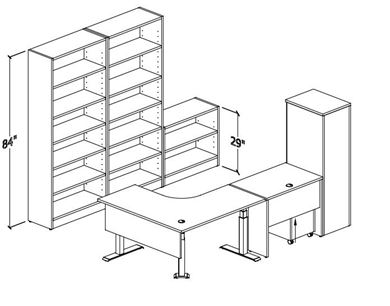 Picture of Corner Curve Powered Height L Desk, Bookcase Storge Cabinets