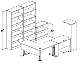 Picture of Corner Curve Powered Height L Desk, Bookcase Storge Cabinets