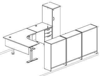 Picture of Corner Curve Powered Height L Desk, Bookcase Storge Cabinet, Wardrobe