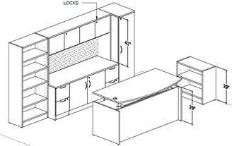 Picture of Executive Bowfront Powered Height Desk, Wardrobe, Credenza Storage Suite