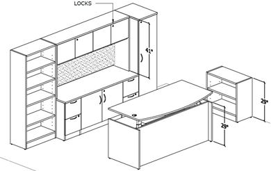 Picture of Executive Bowfront Powered Height Desk, Wardrobe, Credenza Storage Suite