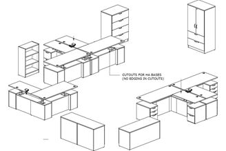 Picture of Set of Five, Powered Height Adjustable "L" Desk, Lateral Storage