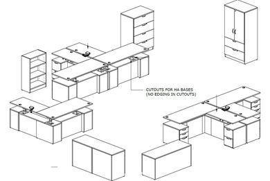 Picture of Set of Five, Powered Height Adjustable "L" Desk, Lateral Storage