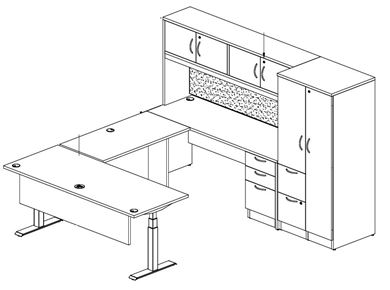 Picture of Executive 72" Powered Height U Desk, Overhead with Wardrobe 