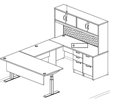 Picture of 72" Powered Height U Desk, Overhead Storage Hutch