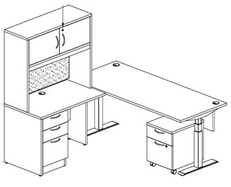 Picture of Set of 2, 72" Powered Height "L" Desk with Overhead Storage
