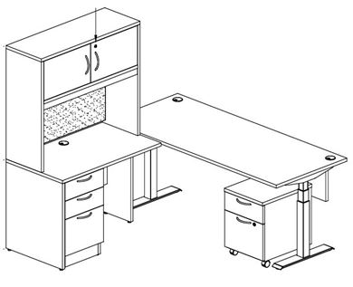Picture of Set of 2, 72" Powered Height "L" Desk with Overhead Storage