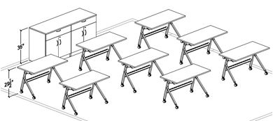 Picture of Set of 8, 48W Flip Nesting Table with Buffet Storage Credenza