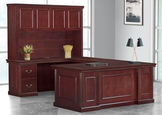 Picture of Traditional Veneer, Executive 72" U Desk Station, Overhead Storage